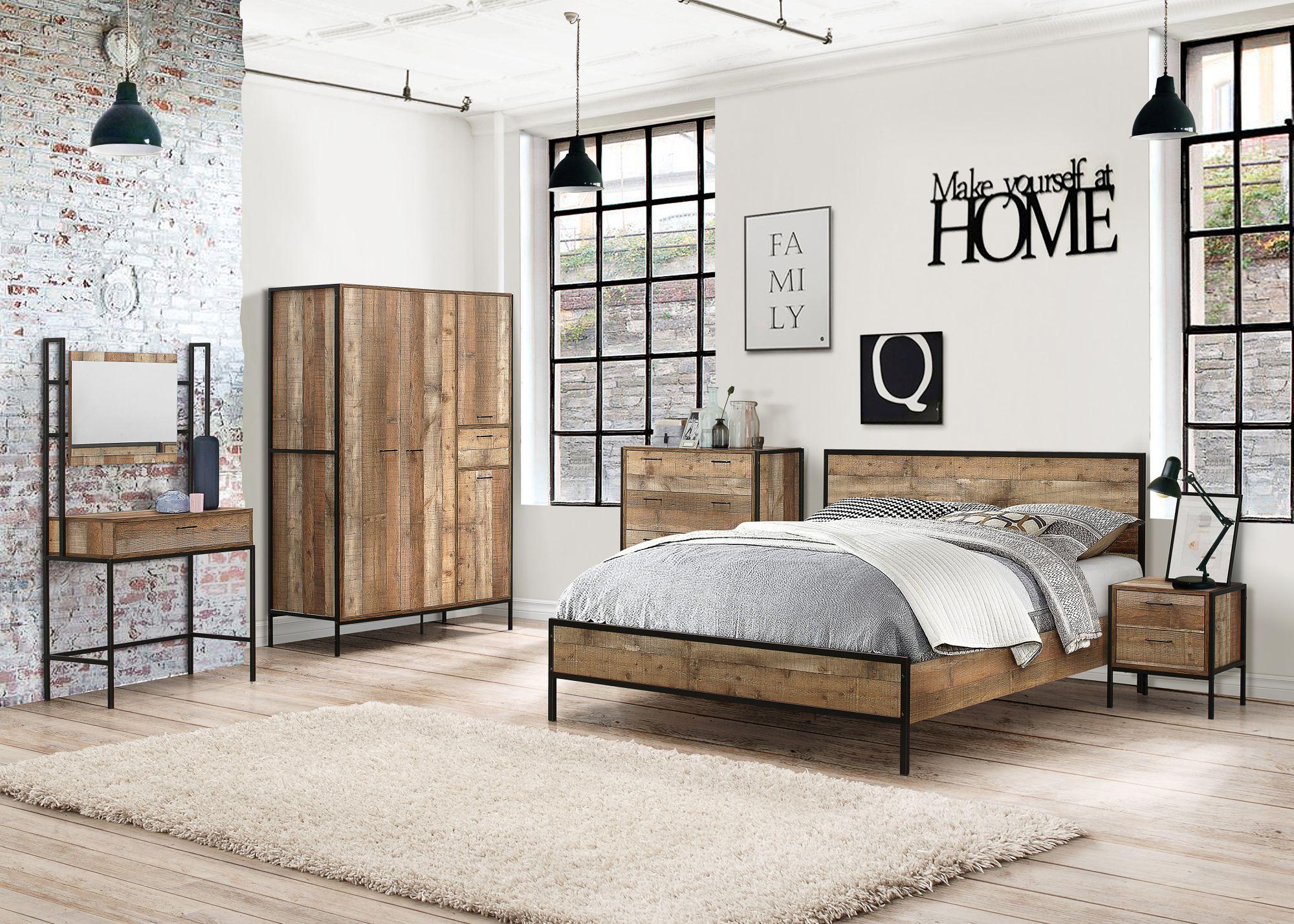 Urban Wardrobe - Industrial Style - 4 Door 1 Drawer - Rustic Wood
