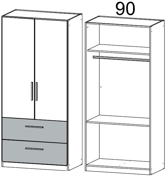 0V5A : 2 Door 2 Drawer Combi Wardrobe with 2 Door Carcase Color and 2 Application Color Drawer