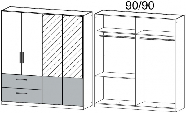 0V5E : 4 Door 2 Drawer Combi Wardrobe with 2 Carcase Color Door and 2 Mirror and 2 Application Color Drawer