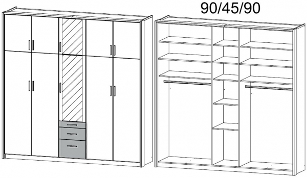 028Q : 10 Door 3 Drawer Carcase Color Combi Wardrobe with 2 Mirror Door with Passepartout