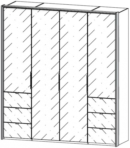 5J50 : 4 Door 6 Drawer Glass Combi Folding Wardrobe with Passepartout