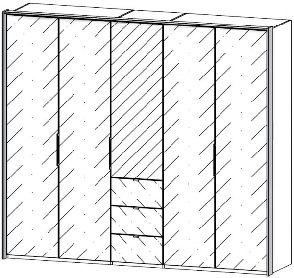 5J58 : 5 Door 3 Drawer Combi Folding Wardrobe with 4 Glass Door and Drawer and 1 Mirror Door with Passepartout