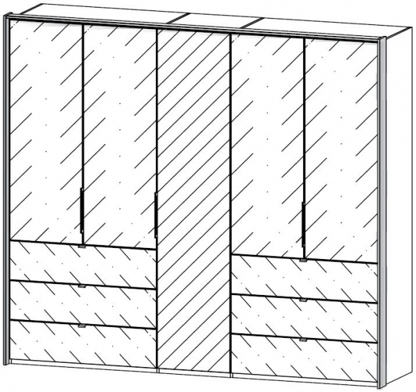 5J59 : 5 Door 6 Drawer Combi Folding Wardrobe with 4 Glass Door and Drawer and 1 Mirror Door with Passepartout