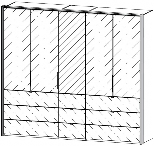 5J61 : 5 Door 9 Drawer Combi Folding Wardrobe with 4 Glass Door and Drawer and 1 Mirror Door with Passepartout