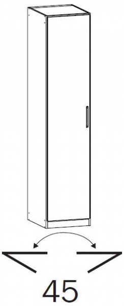 17G2 : 1 Glass Left Door Wardrobe with Vertical and Horizontal Trim with Carcase Color Short Handle