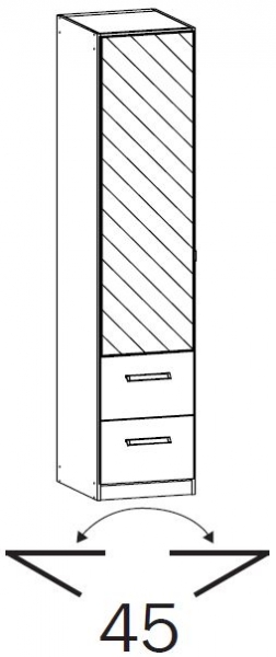 18K5 : 1 Mirror Left Door 2 Glass Drawer Combi Wardrobe with Vertical Trim and Carcase Color Short Handle