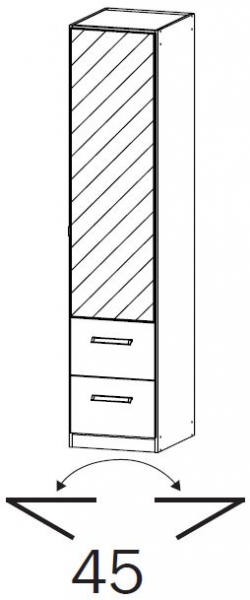 18K5 : 1 Mirror Right Door 2 Glass Drawer Combi Wardrobe with Vertical and Horizontal Trim with Chrome Color Long Handle