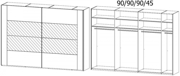 5770 : 2 Door Sliding Wardrobe with Color Glass Front Frame and Middle Door Section Mirror wih Carcase Color Handle Strip