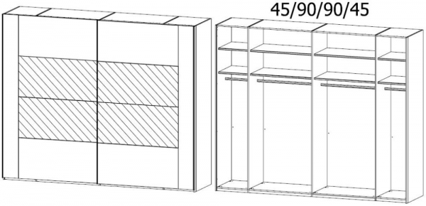5SD4 : 2 Door Sliding Wardrobe with Color Front Frame and Middle Door Section Mirror wih Aluminium Color Handle Strip