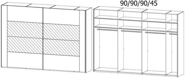 5SD5 : 2 Door Sliding Wardrobe with Color Front Frame and Middle Door Section Mirror wih Carcase Color Handle Strip