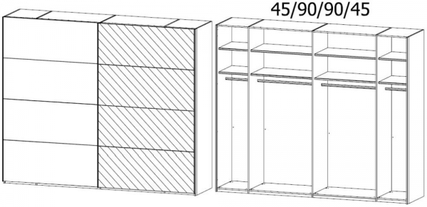 16K8 : 2 Door Sliding Wardrobe with 1 Left Door Color Glass Front and 1 Right Door Mirror with Carcase Color Handle