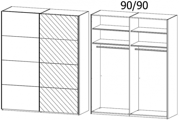 16T3 : 2 Door Sliding Wardrobe with 1 Left Door High Polish Front and 1 Right Door Mirror with Carcase Color Handle