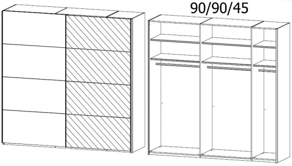 55S1 : 2 Door Sliding Wardrobe with 1 Left Door Color Front and 1 Right Door Mirror with Aluminium Color Handle