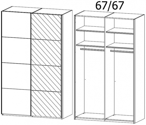 56K3 : 2 Door Sliding Wardrobe with 1 Left Door Color Glass Front and 1 Right Door Mirror with Chrome Color Handle