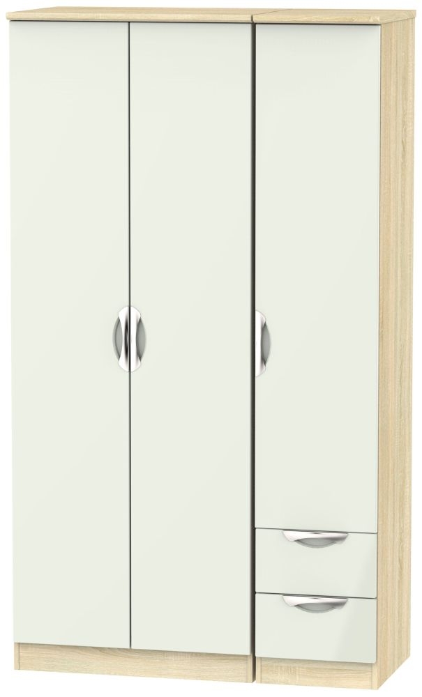 Camden 3 Door 2 Right Drawer Tall Plain Wardrobe - High Gloss Kaschmir and Bardolino