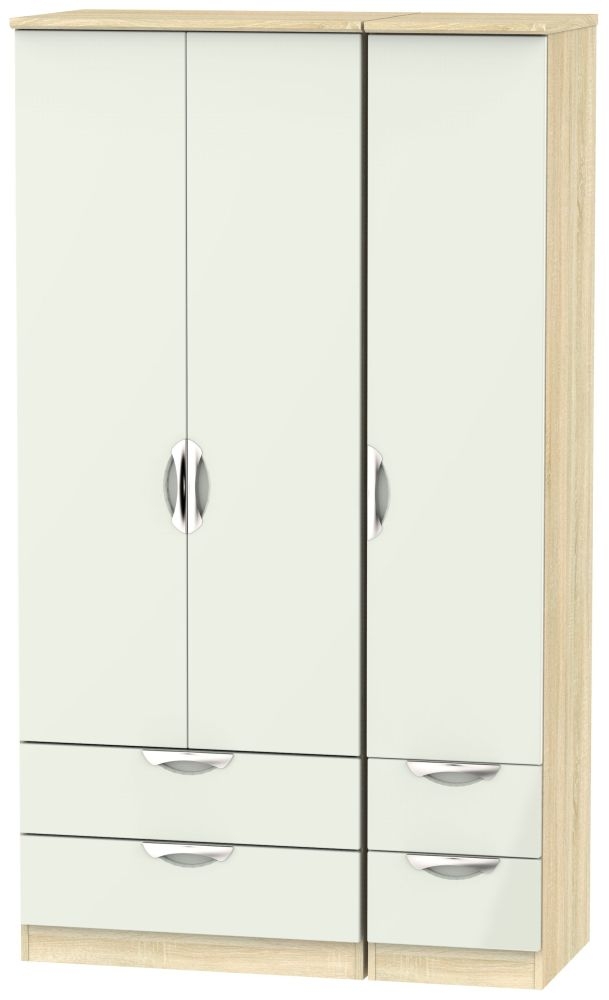Camden 3 Door 4 Drawer Tall Triple Wardrobe - High Gloss Kaschmir and Bardolino