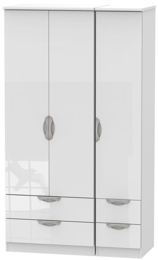 Camden 3 Door 4 Drawer Tall Triple Wardrobe - High Gloss White