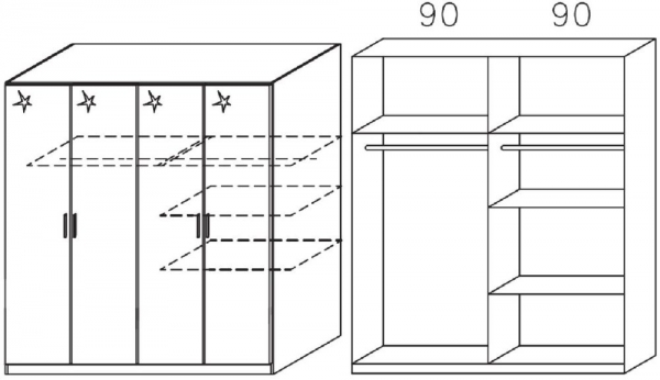 0EL2 : 4 High Polish Door Wardrobe