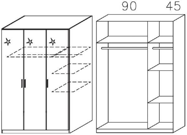 0EL3 : 3 High Polish Door Wardrobe