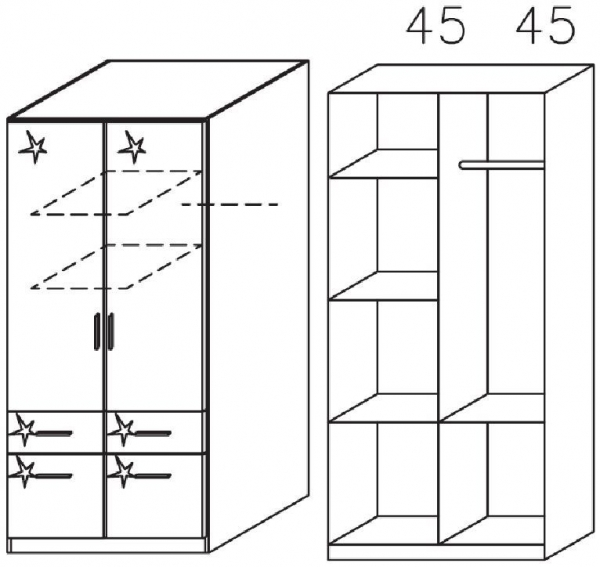 3120 : 2 Door 4 Drawer Combi High Polish Wardrobe
