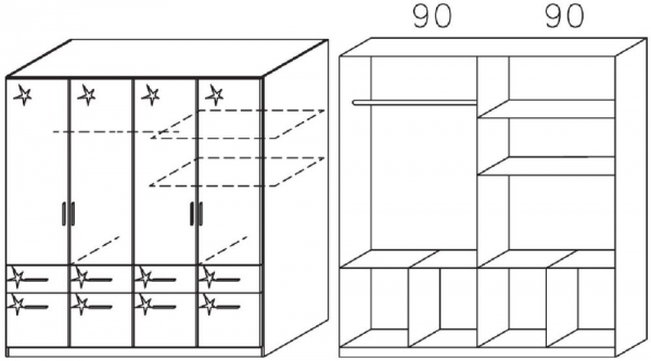 3124 : 4 Door 8 Drawer Combi High Polish Wardrobe