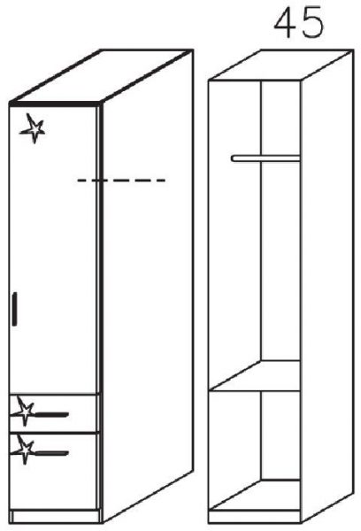 4873 : 1 Right Door 2 Drawer Combi High Polish Wardrobe