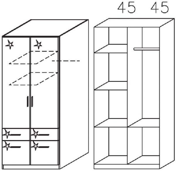 4874 : 2 Door 4 Drawer Combi High Polish Wardrobe