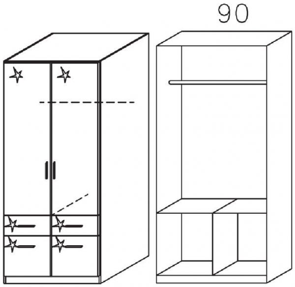 4875 : 2 Door 4 Drawer Combi High Polish Wardrobe