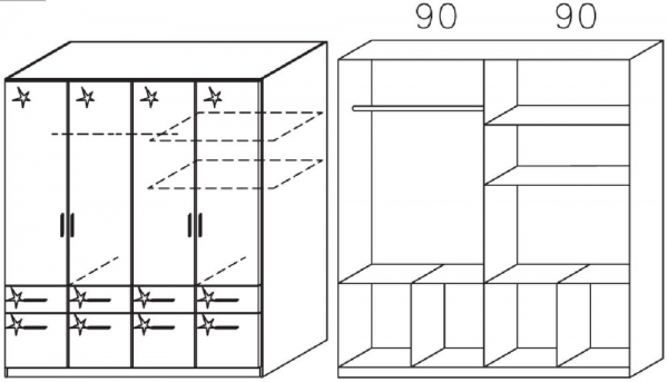 4877 : 4 Door 8 Drawer Combi High Polish Wardrobe