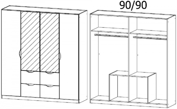 2323 : 4 Door 4 Drawer Combi Wardrobe with 2 Mirror Door