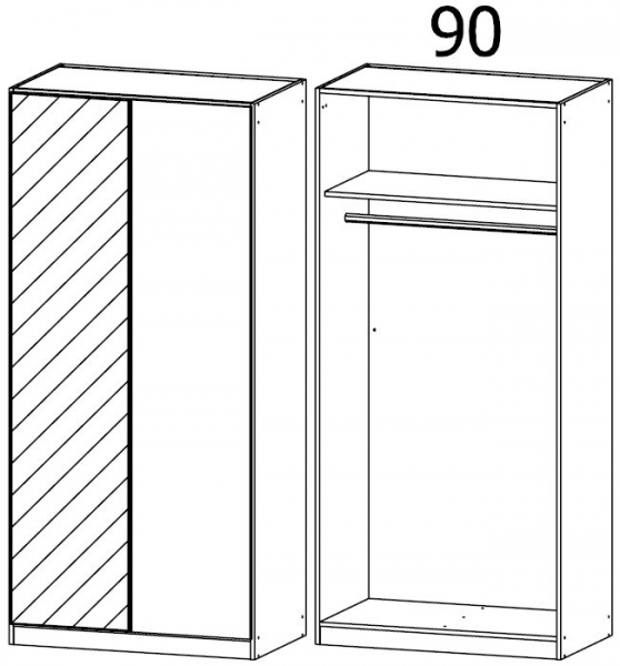 03Q0 : 2 Door Wardrobe with 1 Mirror Door