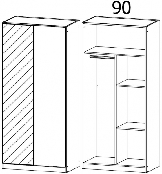 03Q2 : 2 Door Wardrobe with 1 Mirror Door