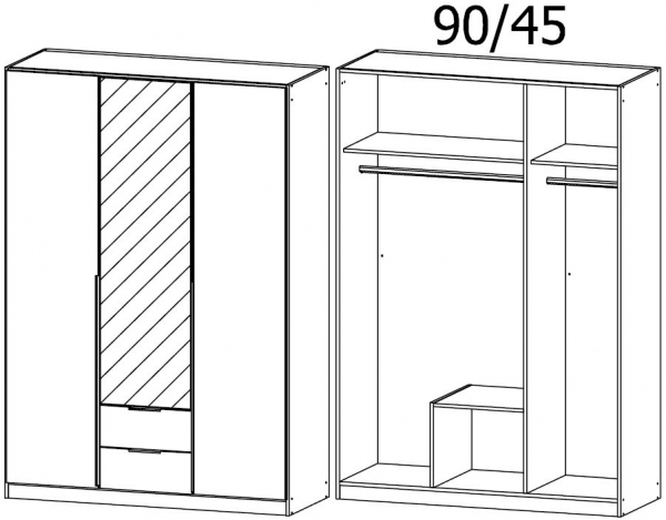 03Q6 : 3 Door 2 Drawer Combi Wardrobe with 1 Mirror Door