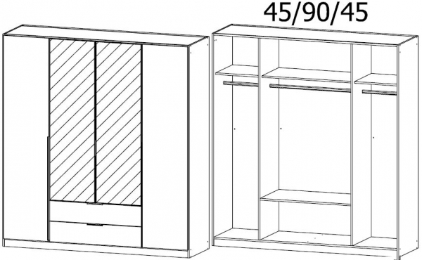 03R9 : 4 Door 2 Drawer Combi Wardrobe with 2 Mirror Door