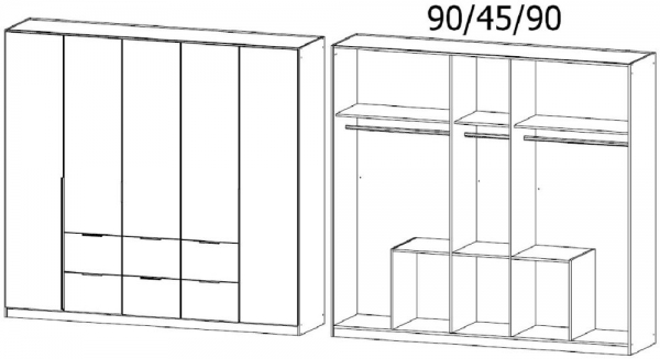 4K53 : 5 Door 6 Drawer Combi Wardrobe with Aluminium Color Handle