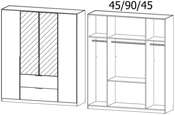5379 : 4 Door 2 Drawer Combi Wardrobe with 2 Mirror Door and Aluminium Color Handle