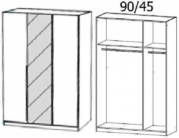 5M04 : 3 Door Wardrobe with 1 Mirror Door and Aluminium Color Handle