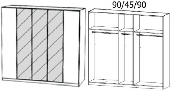 5M09 : 5 Door Wardrobe with 3 Mirror Door and Aluminium Color Handle