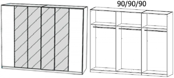 5M17 : 6 Door Wardrobe with 4 Mirror Door and Aluminium Color Handle