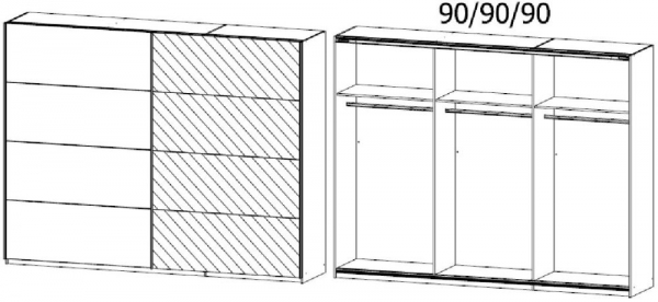 53J3 : 2 Sliding Wardrobe with 1 Mirror and Carcase Color Handle Strip