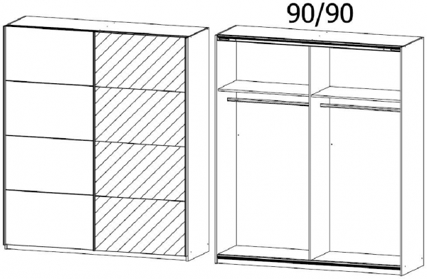 54J2 : 2 Sliding Wardrobe with 1 Mirror Door and Carcase Color Handle Strip