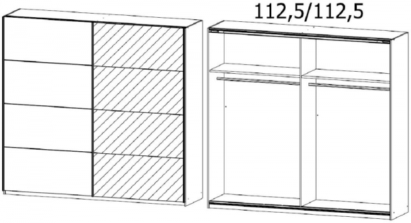 54J6 : 2 Sliding Wardrobe with 1 Mirror Door and Carcase Color Handle Strip