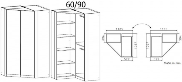 03C6 : 2 Door Corner Wardrobe with Aluminium Color Handle