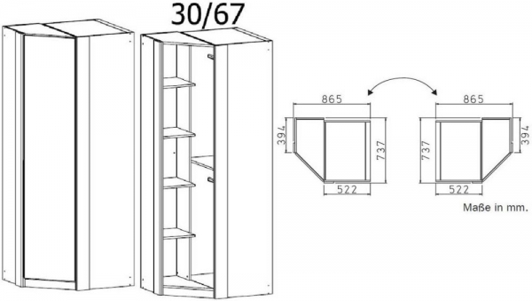 03C7 : 1 Door Corner Wardrobe with Aluminium Color Handle