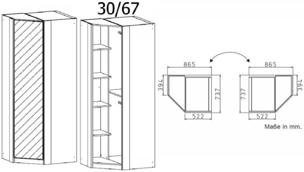 03C9 : 1 Mirror Door Corner Wardrobe with Aluminium Color Handle