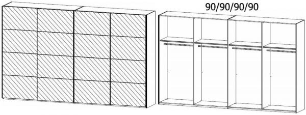 1Z05 : 4 Mirror Door Synchronous Sliding Wardrobe and Aluminium Color Handle Strip