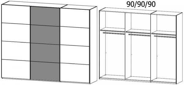 490N : 3 Door Sliding Wardrobe with 2 Carcase Color Door and 1 Application Door with Aluminium Color Handle Strip