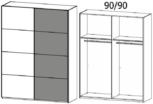 4B00 : 2 Door Sliding Wardrobe with 1 Carcase Color Door and 1 Application Door with Chrome Color Handle Strip