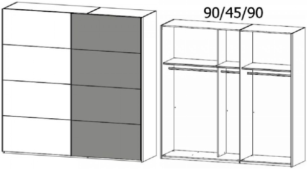 4B04 : 2 Door Sliding Wardrobe with 1 Carcase Color Door and 1 Application Door with Carcase Color Handle Strip