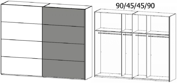 4B05 : 2 Door Sliding Wardrobe with 1 Carcase Color Door and 1 Application Door with Chrome Color Handle Strip